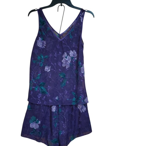Vintage ‘90s Sheer Floral Purple / Lavendar Cami Tank & Shorts Lingerie Set